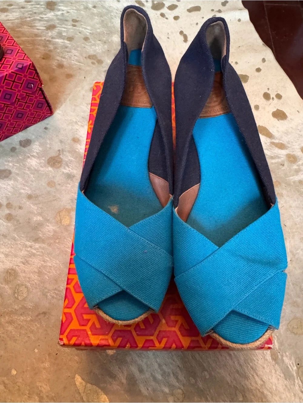 Women’s Tory Burch Blue Canvas Cross‑Front Espadrille wedges